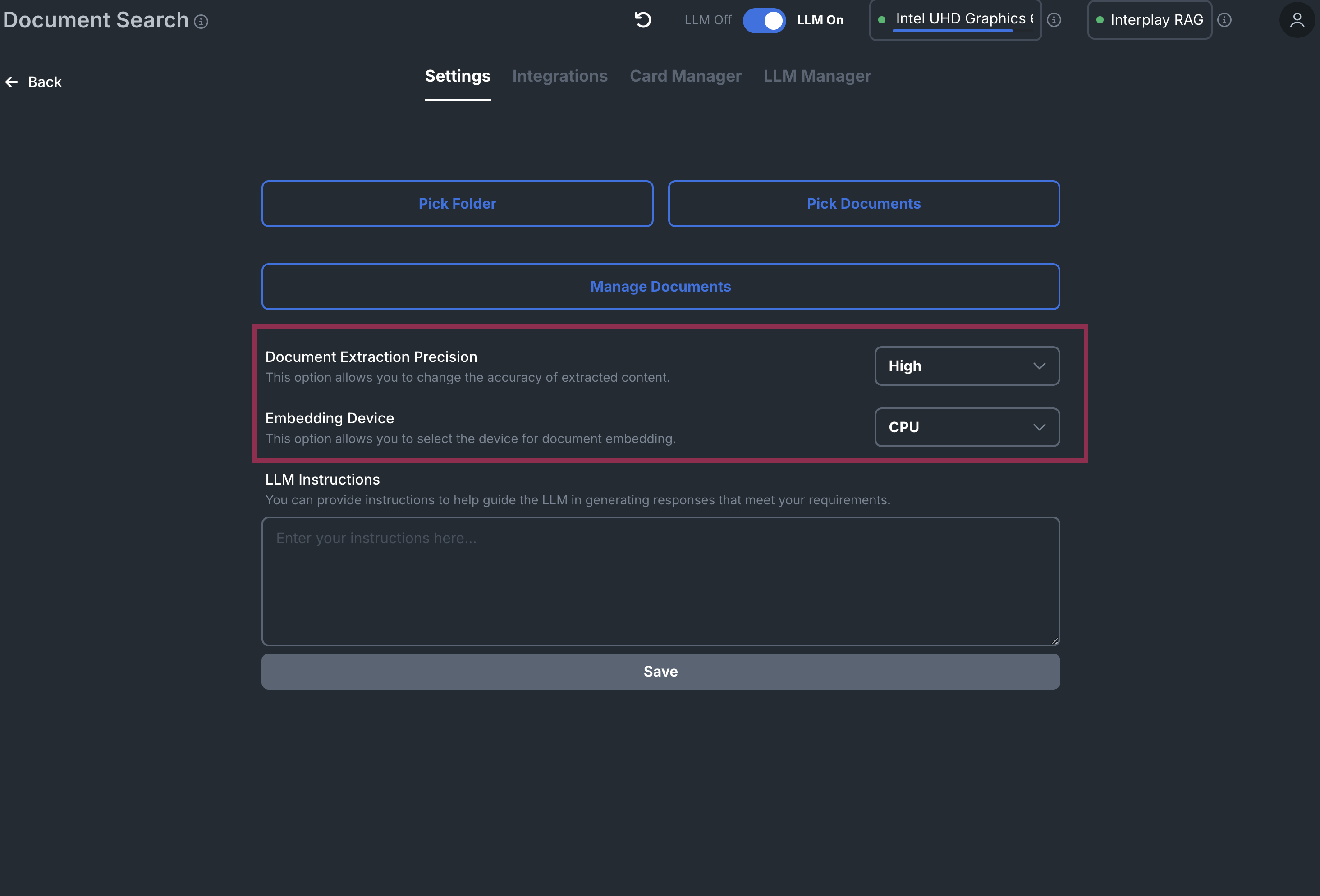 Extraction & Embedding Settings