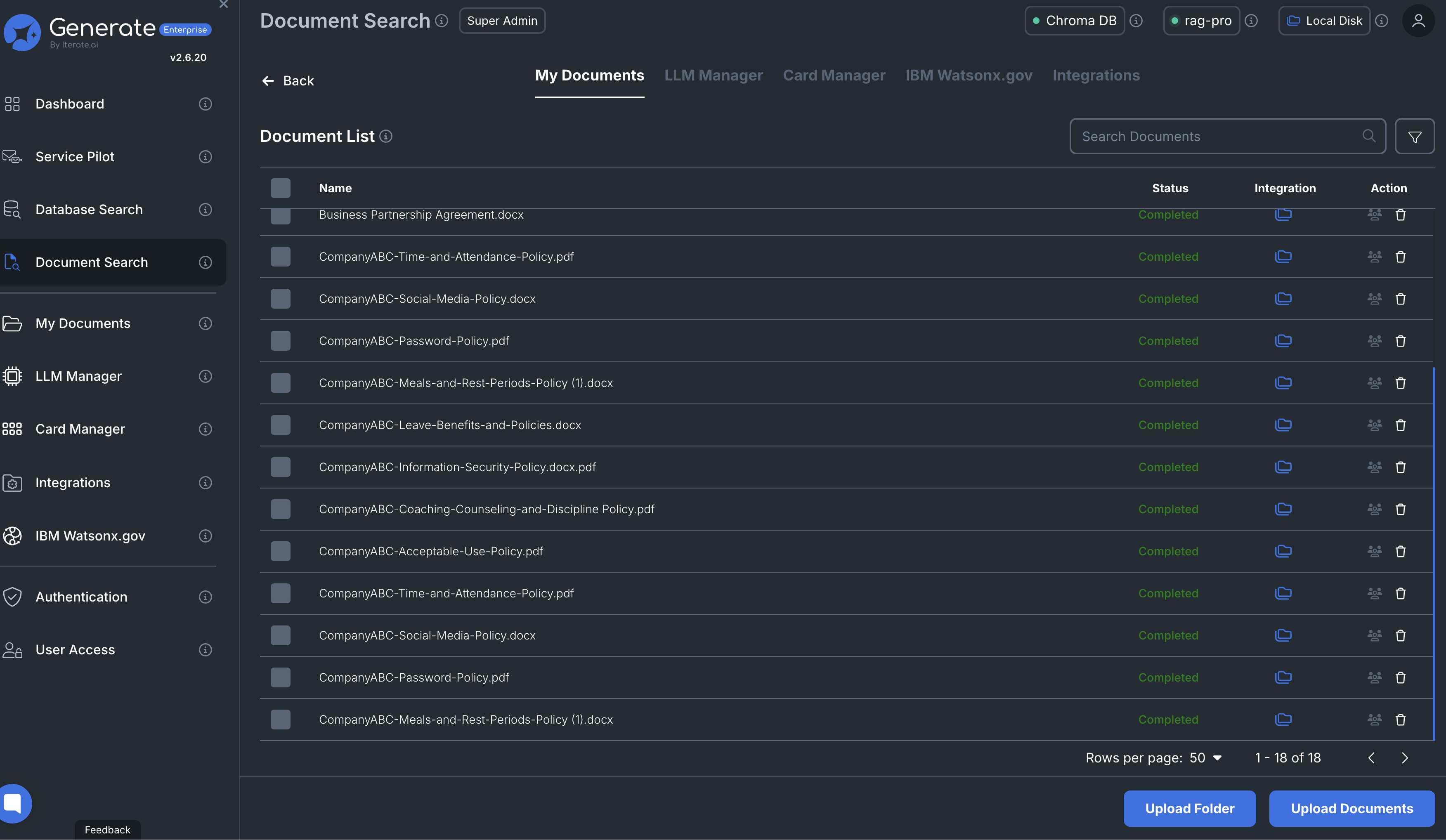 List of uploaded documents