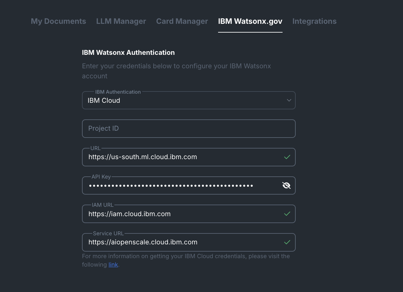 Watsonx authentication form